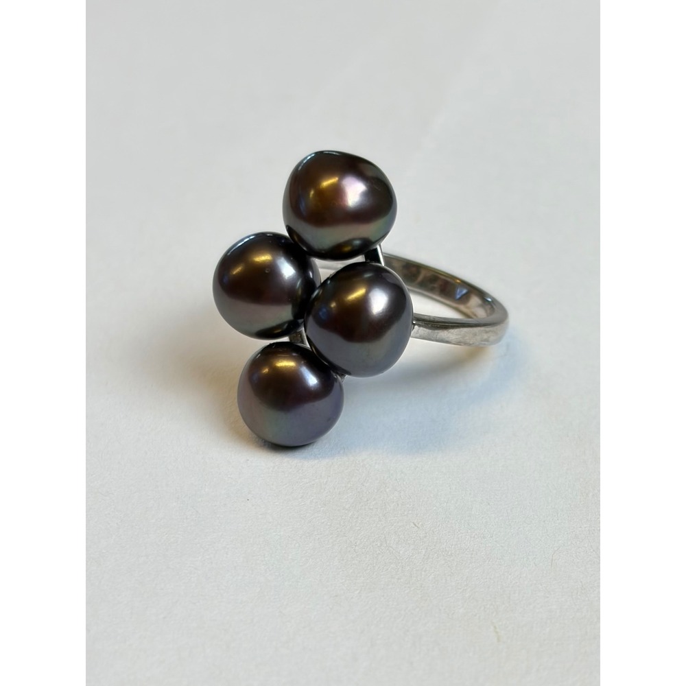 Honora Purple Black Brown Pearl Ring 8.5 Silver 925 Cluster Statement
